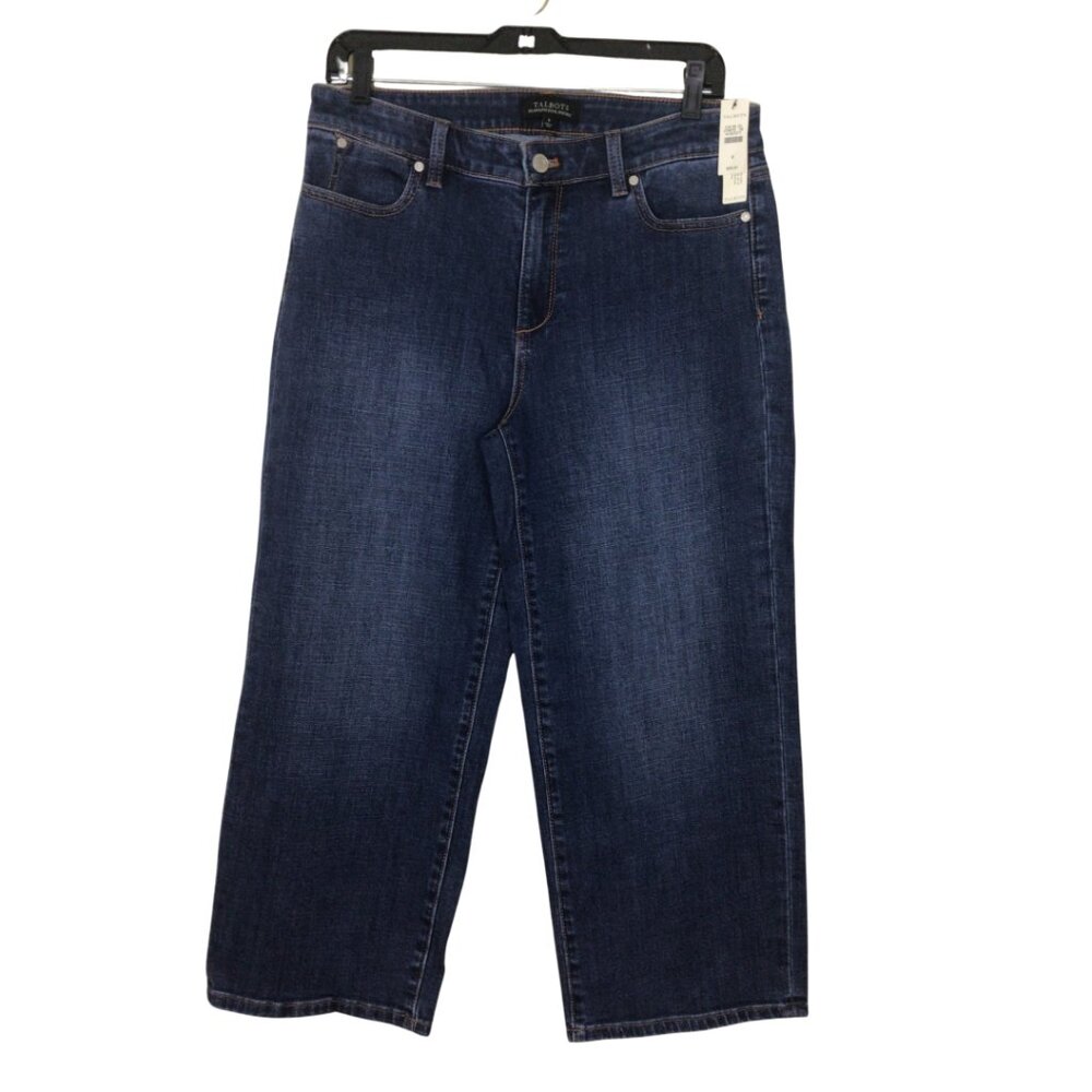 NWT Talbots Jeans Women’s 8 Blue Flawless Five Pocket Wide Leg Cropped Denim